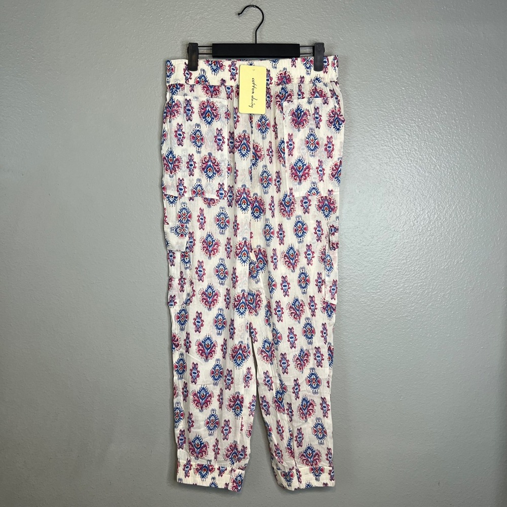 Cotton Daisy‎ Lightweight Jogger Pant Sz M Gypsy Ikat Boho Cargo Cotton NWT